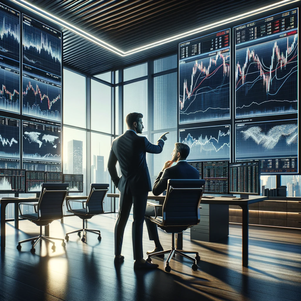 Traders looking at screens in an office